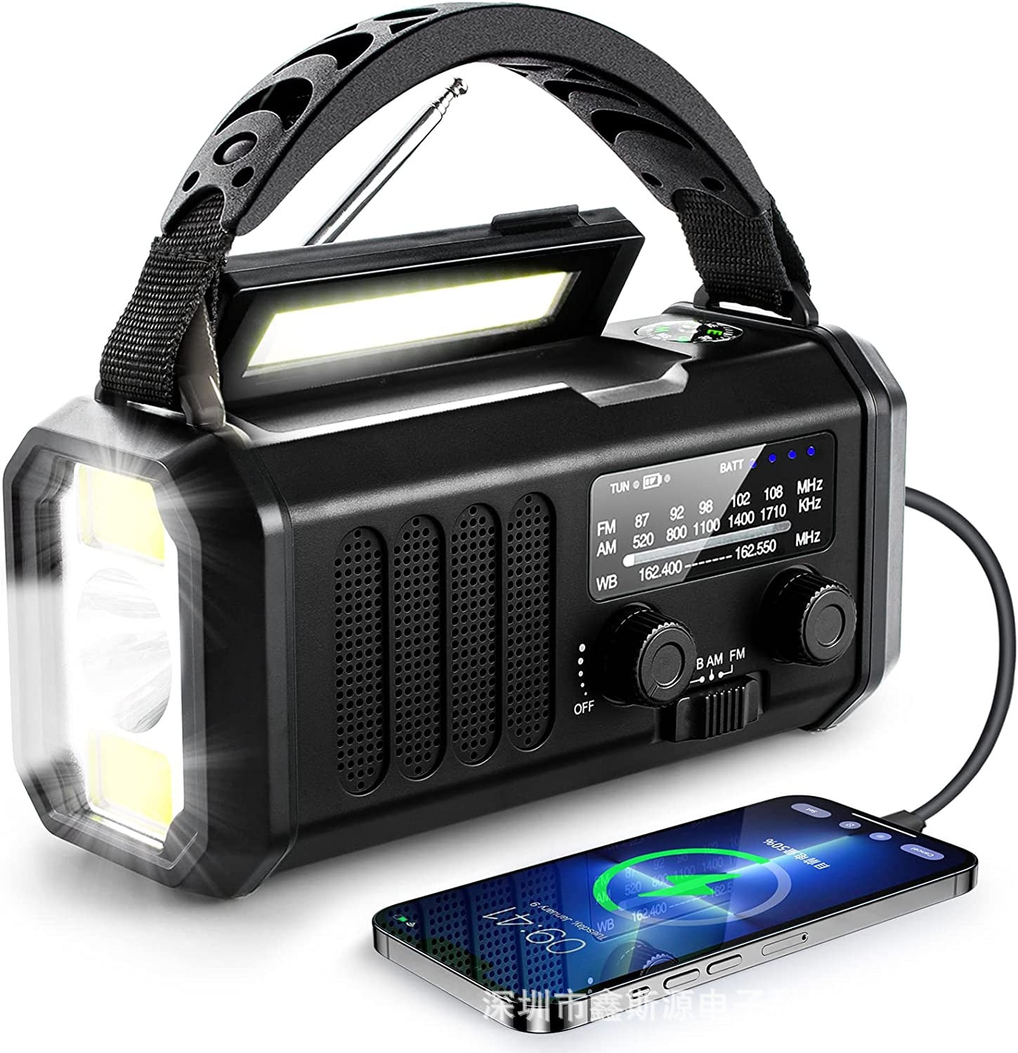 Lampe Torche Solaire FM/AM – Radio d’Urgence & Powerbank Portable