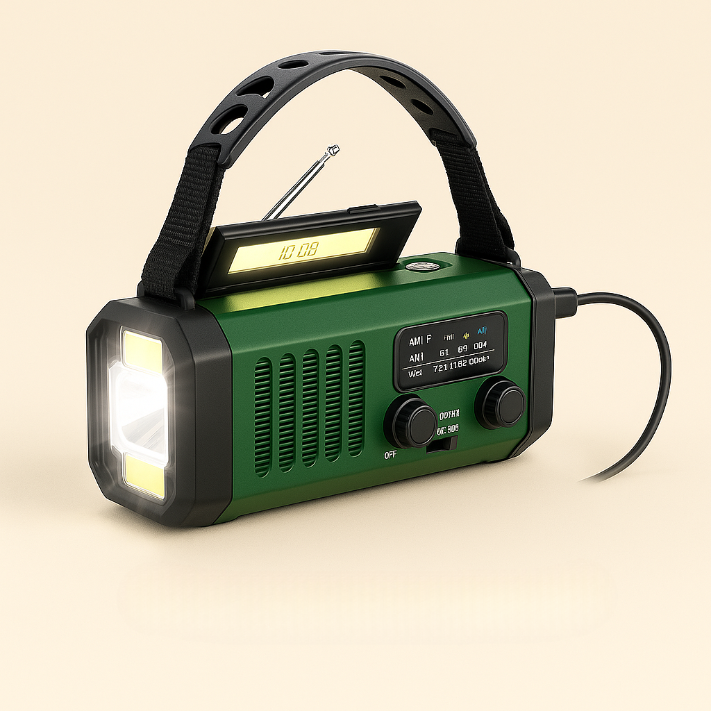 Lampe Torche Solaire FM/AM – Radio d’Urgence & Powerbank Portable